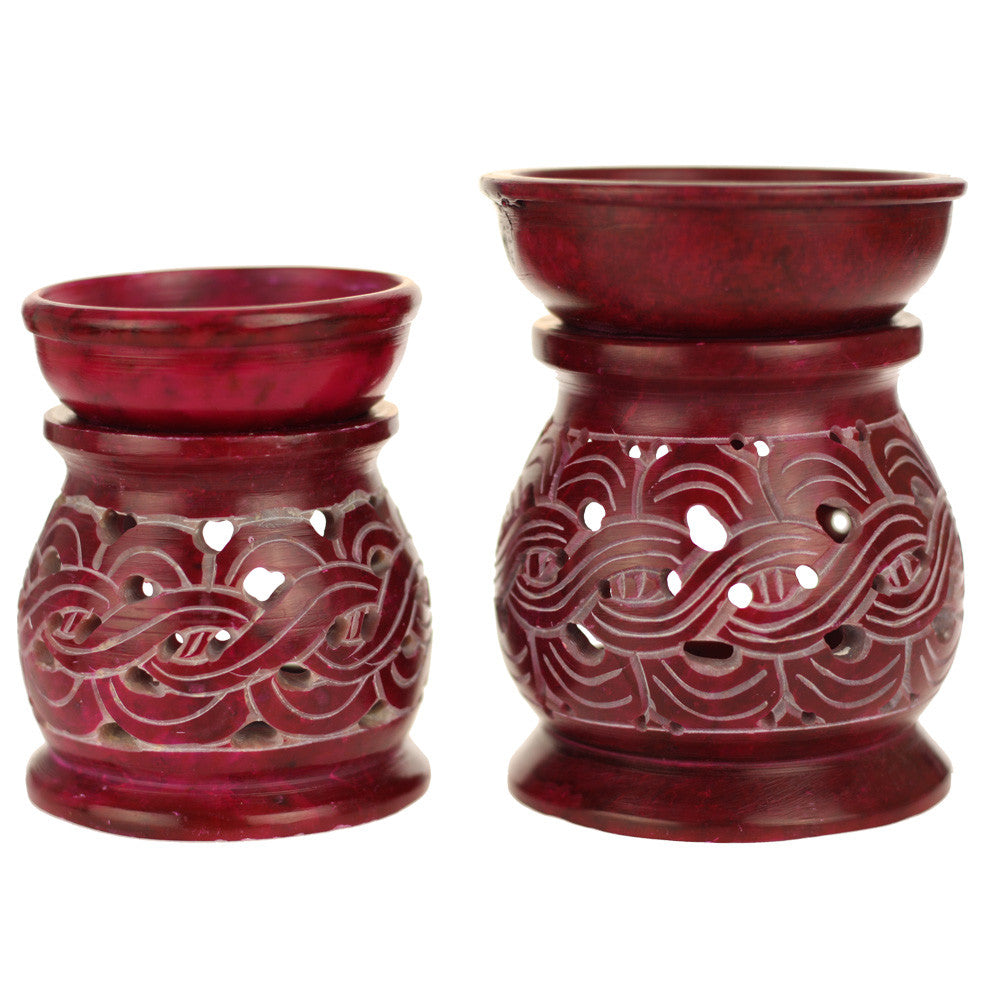 Oil Diffuser - Red Soapstone Oil Burner Carved 4" - Wholesale and Retail Prabhuji's Gifts