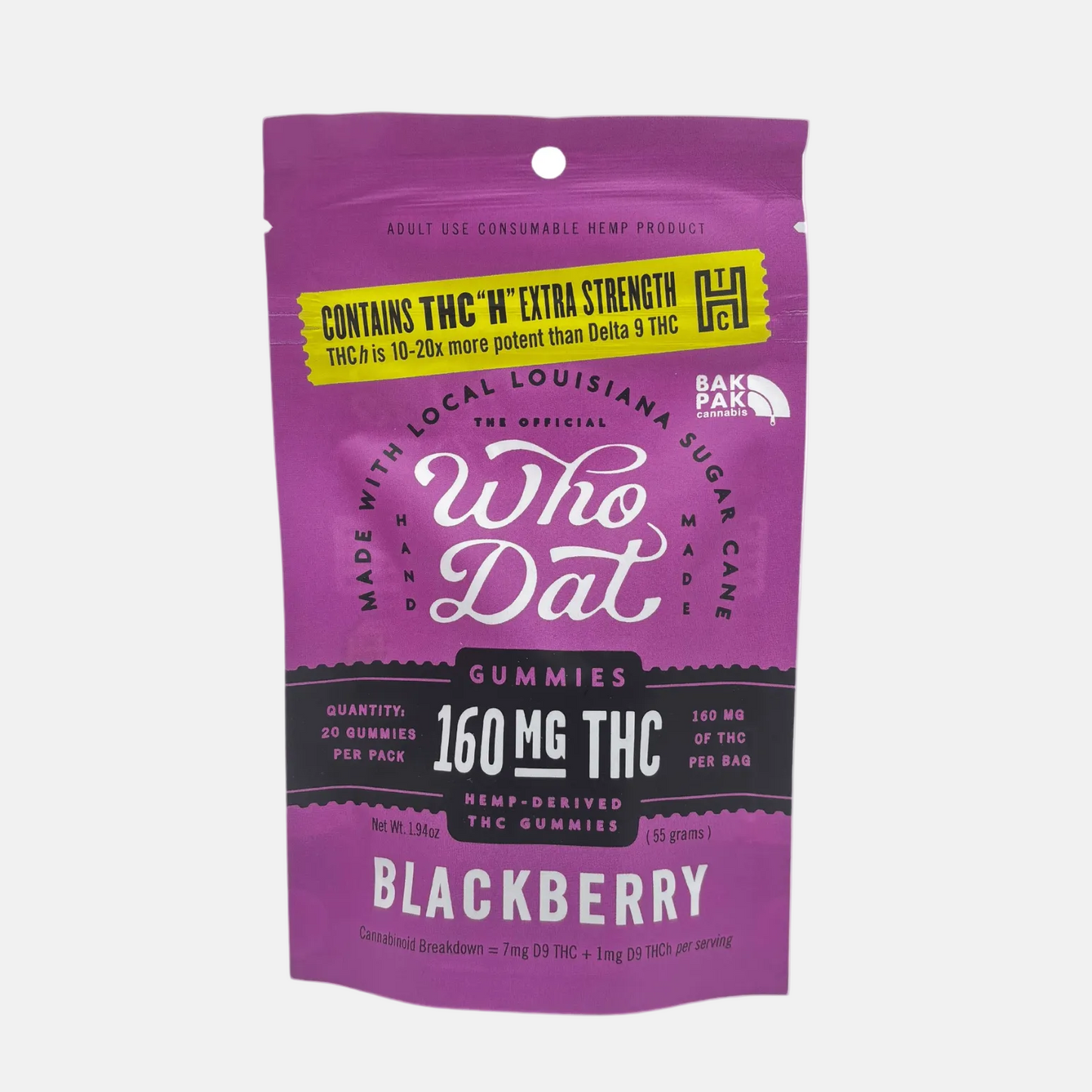 Who Dat 160mg THCH+D9 20ct Blackberry (box of 10) - Tree Spirit Wellness