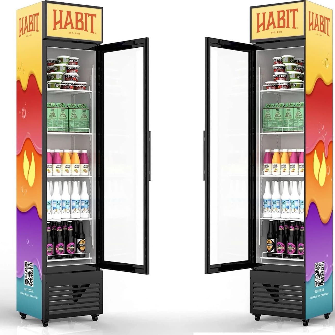 Habit glass-door fridges in the colorful Drippy design