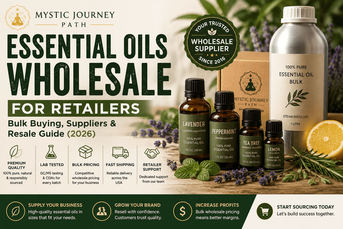 Essential Oils Wholesale for Retailers:
Bulk Buying, Suppliers & Resale Guide (2026) - Mystic Journey Path