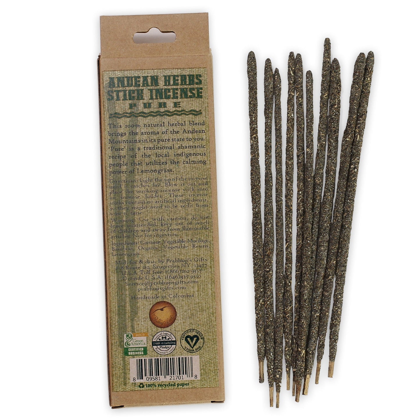 Prabhuji Smudging Incense - Pure - Andean Herbs Incense Sticks - Peace & Confidence