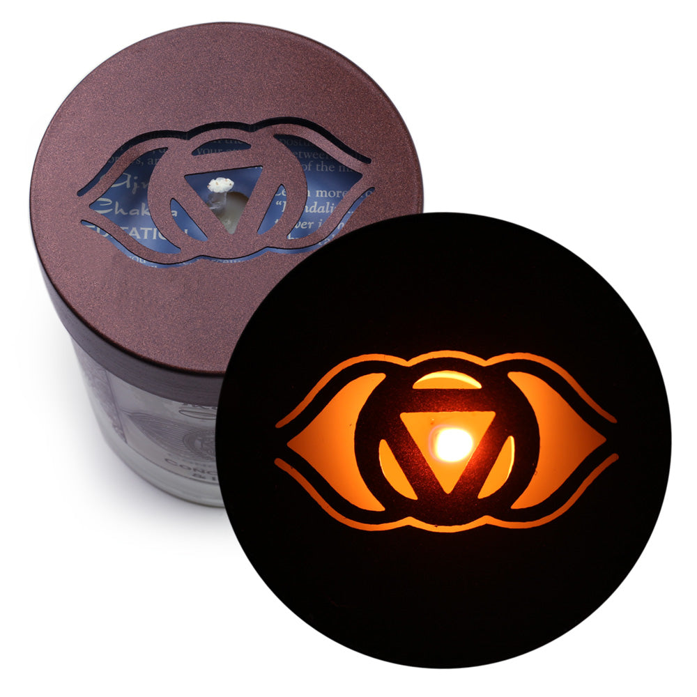 Soy Candle for Chakra Meditation Scented with Essential Oils | Third Eye Chakra Ajna | Indian Jasmine | Concentration and Intuition - 10.5oz - Wholesale and Retail Prabhuji's Gifts 