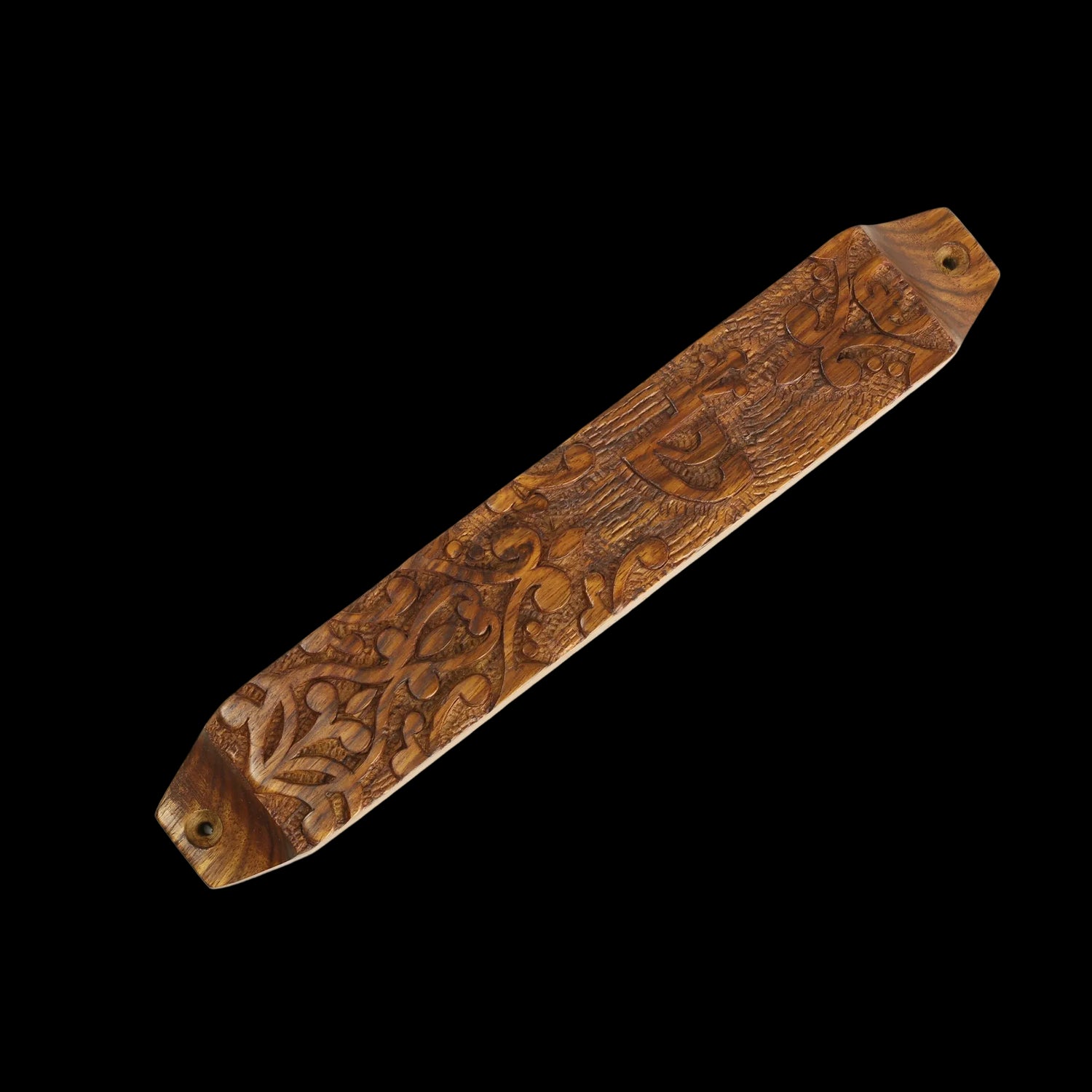 Prabhuji Decor - Wooden Mezuzah Case 9"x1.5" Ornamental  - Mystic Journey Path
