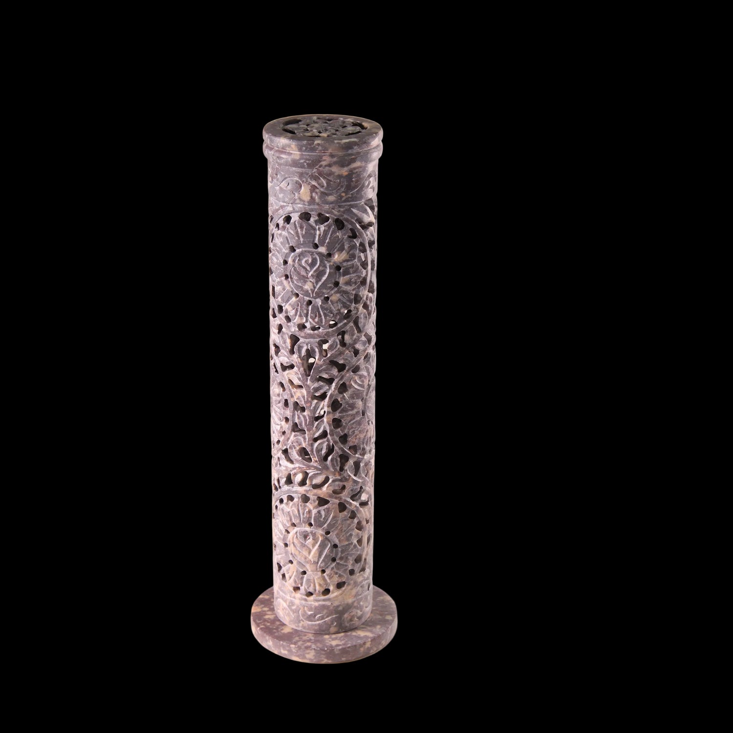Prabhuji Incense Burner - Soapstone Tower Rose Vine Jali - Mystic Journey Path