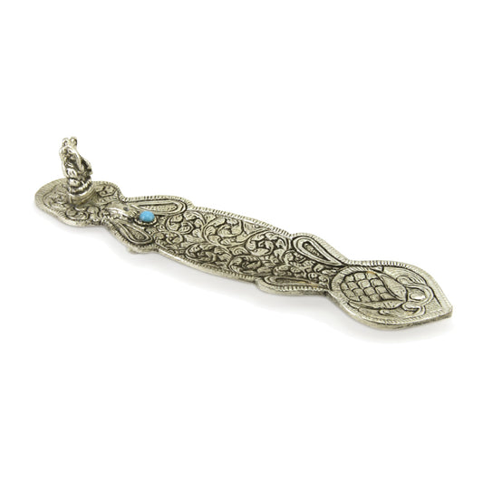 Prabhuji Incense Burner -  Ornate Metal Ganesh Incense Burner with Leaves