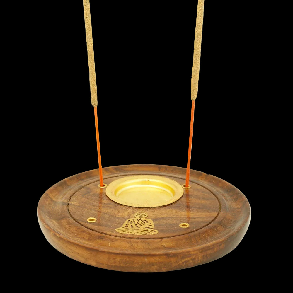 Incense Burner - Wooden Round Plate Buddha - 4 inches - Wholesale and Retail Prabhuji's Gifts  - Mystic Journey Path