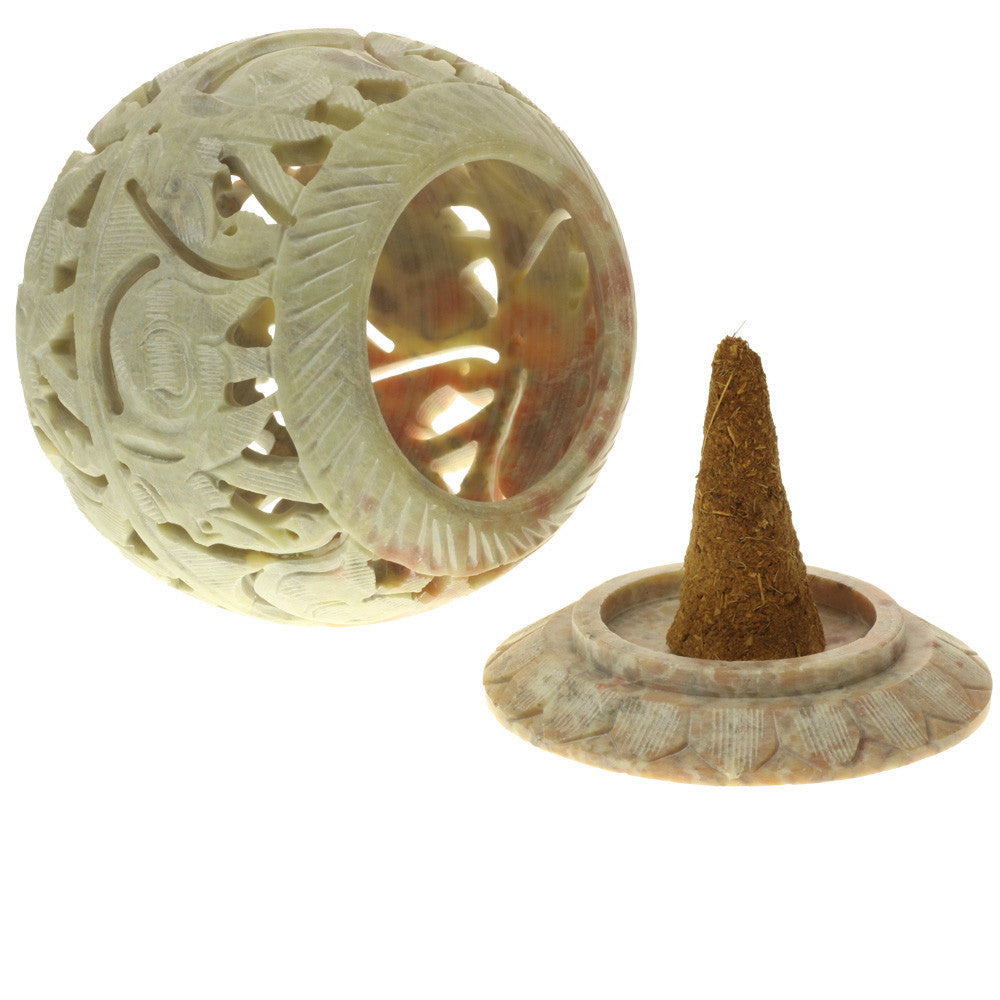 Burner for Cones and Candle Holder - Soapstone Carved T-Lite Ball - Elephant 3.5 inches - Wholesale and Retail Prabhuji's Gifts 