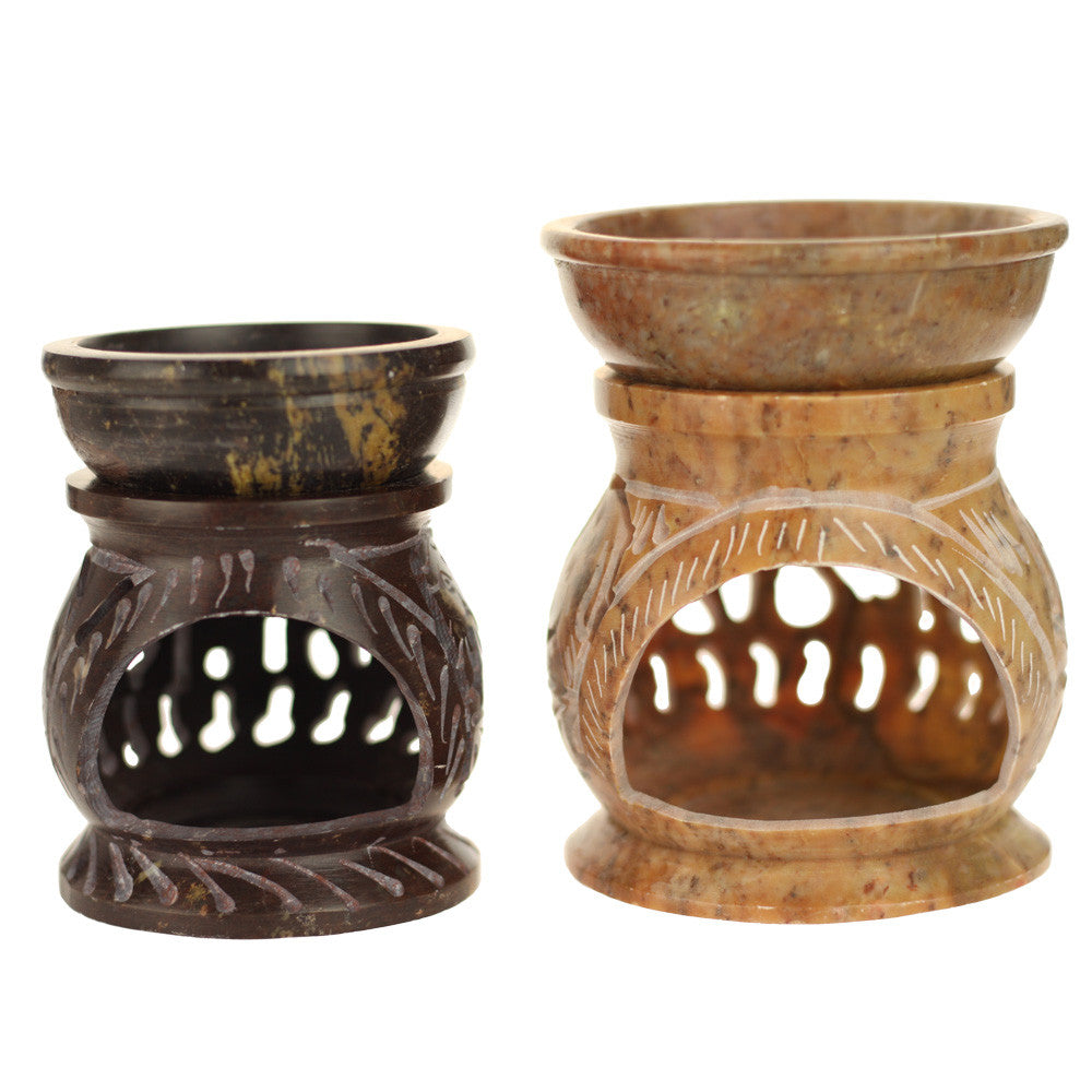 Oil Diffuser - Natural Soapstone Oil Burner Round Elephant 4" - Wholesale and Retail Prabhuji's Gifts 