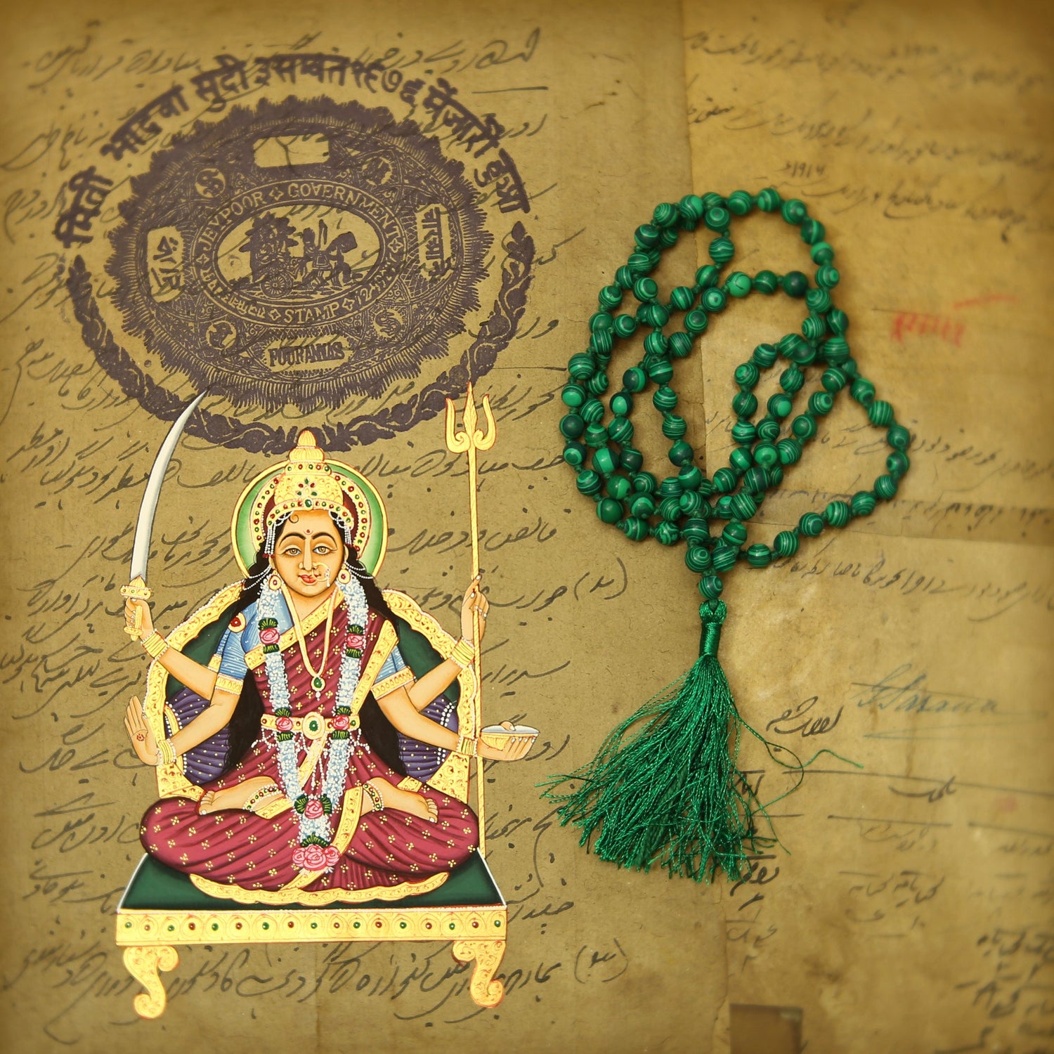 Prabhuji Prayer Mala Beads - Man-made Malachite - 108 Prayer Beads  - Mystic Journey Path