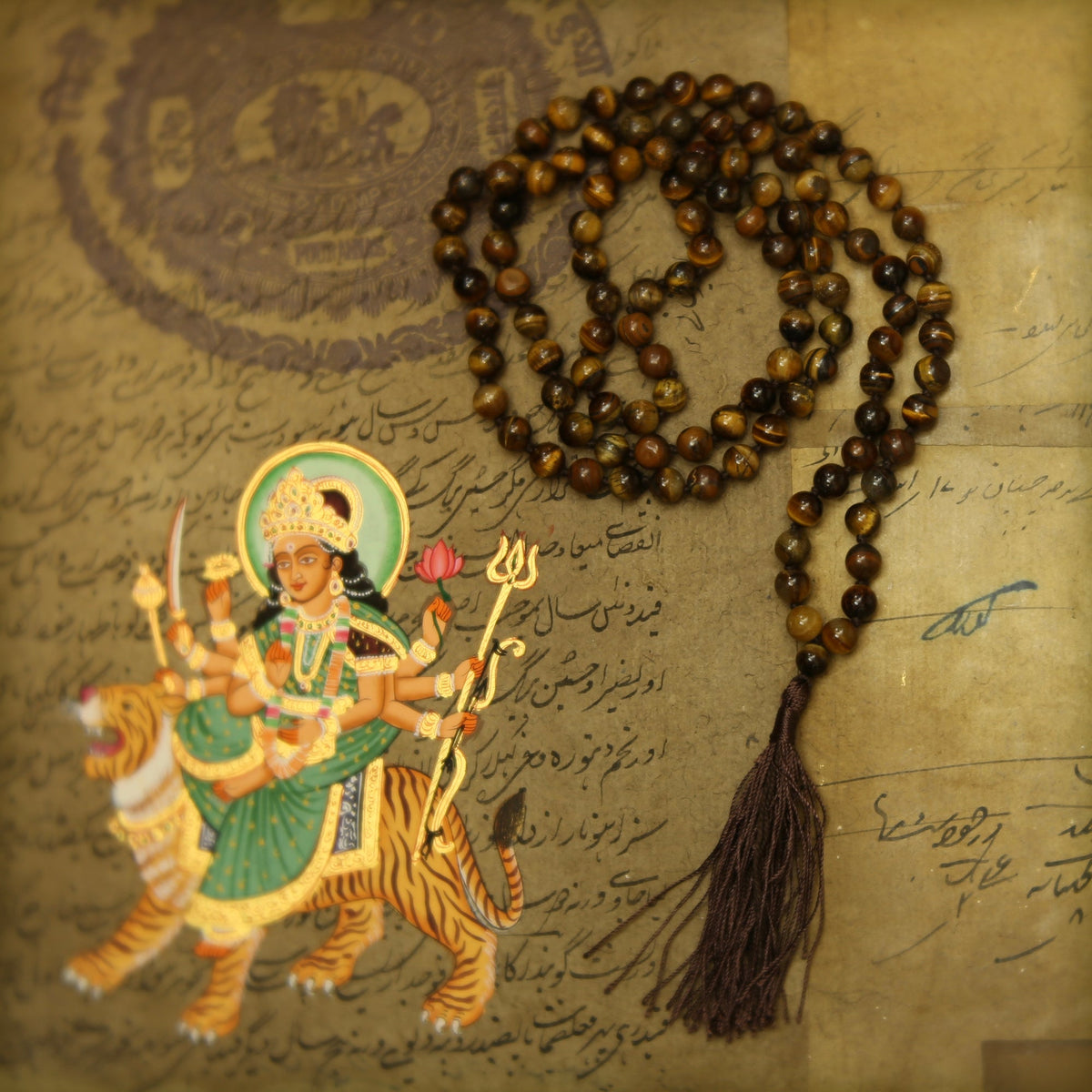 Prabhuji Prayer Mala Beads - Tiger Eye - 108 Prayer Beads  - Mystic Journey Path