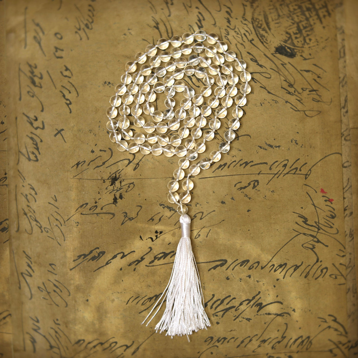 Prabhuji Prayer Mala Beads - Clear Crystal Quartz - 108 Prayer Beads  - Mystic Journey Path