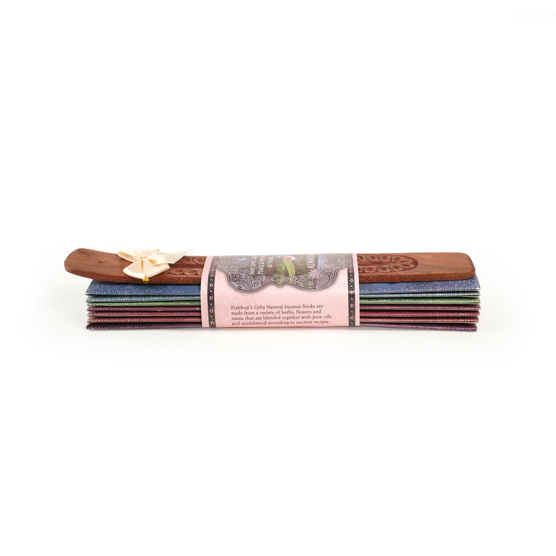 Prabhuji's Gifts - Incense Gift Set - Flat Burner + 7 Harmony Incense Stick & Greeting May Love, Light, Peace & Wisdom be Yours Always