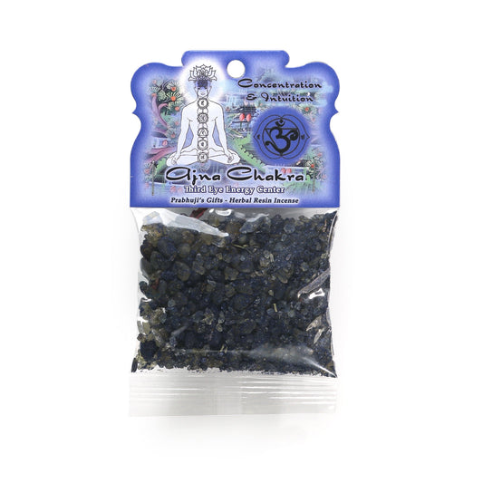 Prabhuji Resin Incense Third Eye Chakra Ajna - Concentration and Intuition - 1.2oz bag