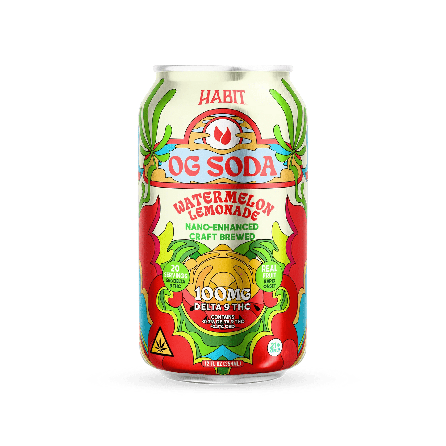 Delta 9 100mg OG Soda - Watermelon Lemonade Flavors - 4*6pk - Sold in 24 Can - Tree Spirit Wellness