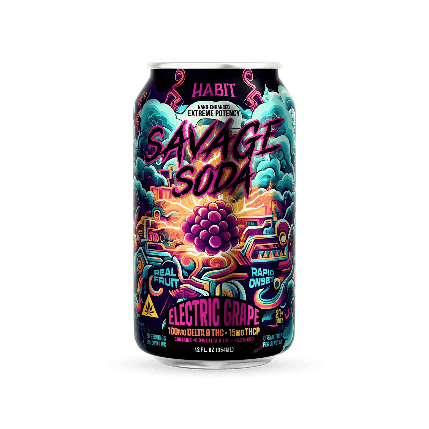 Delta 9 100mg Savage Soda - Electric Grape - 4*6pk - Sold in 24 Can - Tree Spirit Wellness