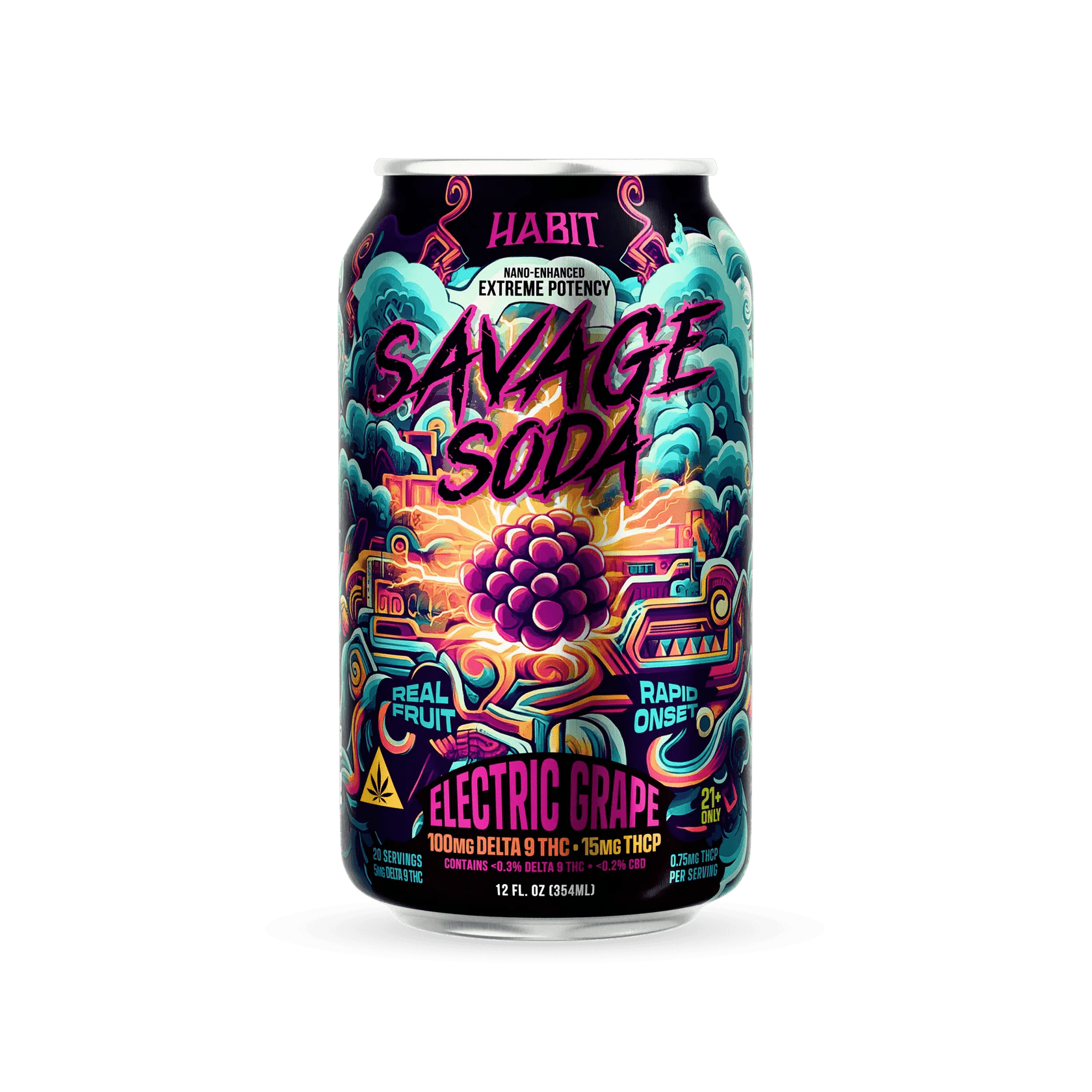 Delta 9 100mg Savage Soda - Electric Grape - 4*6pk - Sold in 24 Can - Tree Spirit Wellness