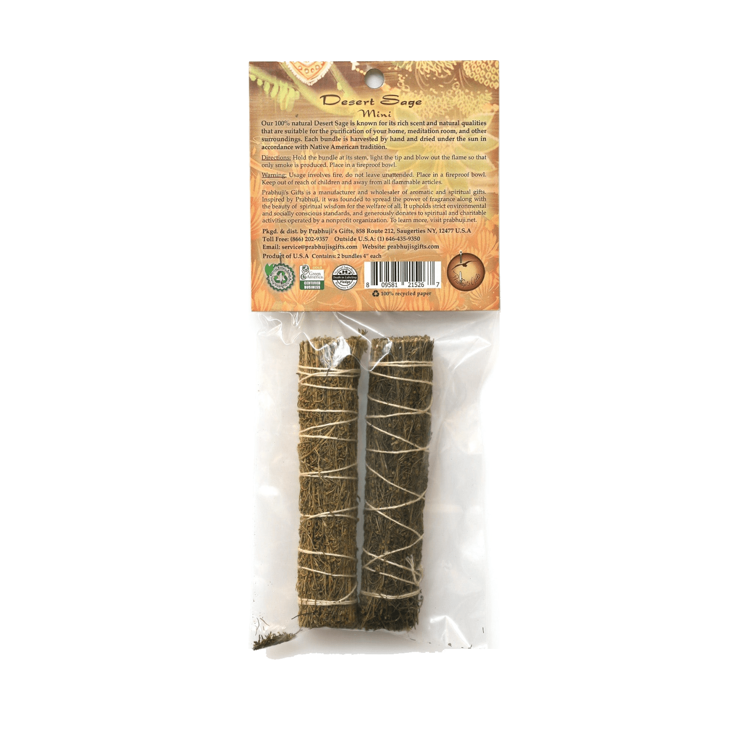 Prabhuji Desert Sage Smudge Stick- 2 Mini Bundles (4"-5") - Mystic Journey Path