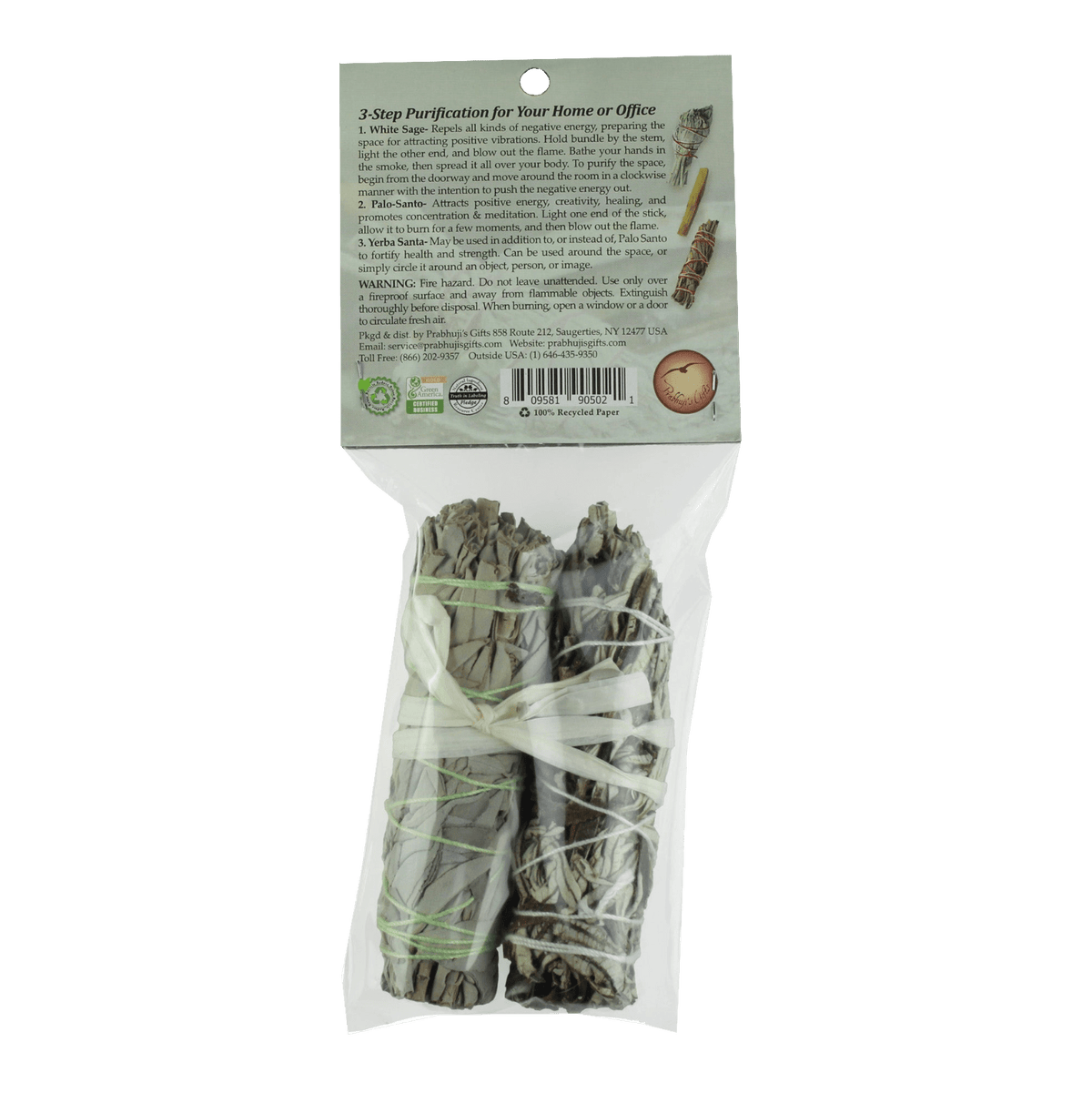 Prabhuji Kit - Smudging Kit Palo Santo - Sage - Yerba Santa - with Purification Instructions - Mystic Journey Path