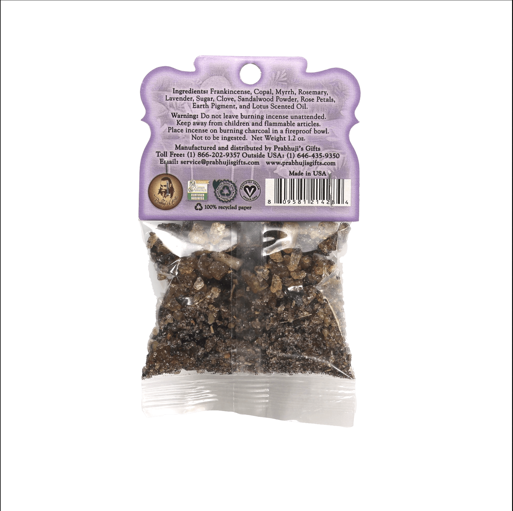Prabhuji Resin Incense Crown Chakra Sahasrara - Enlightenment - 1.2oz bag - Mystic Journey Path