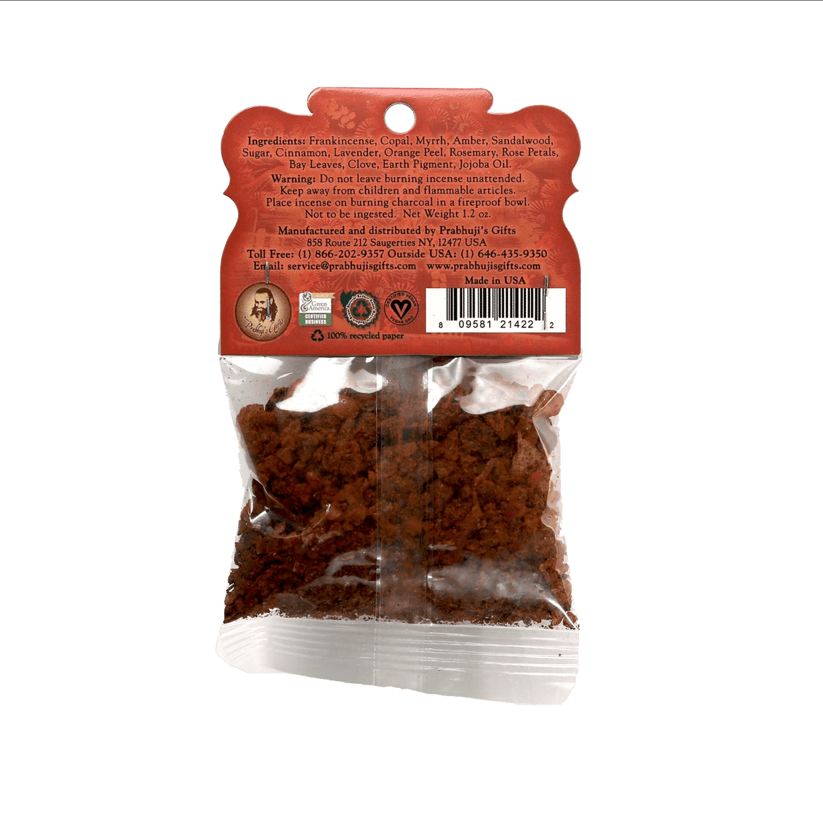 Prabhuji Resin Incense Root Chakra Muladhara - Grounding and Inner Peace - 1.2oz bag - Mystic Journey Path