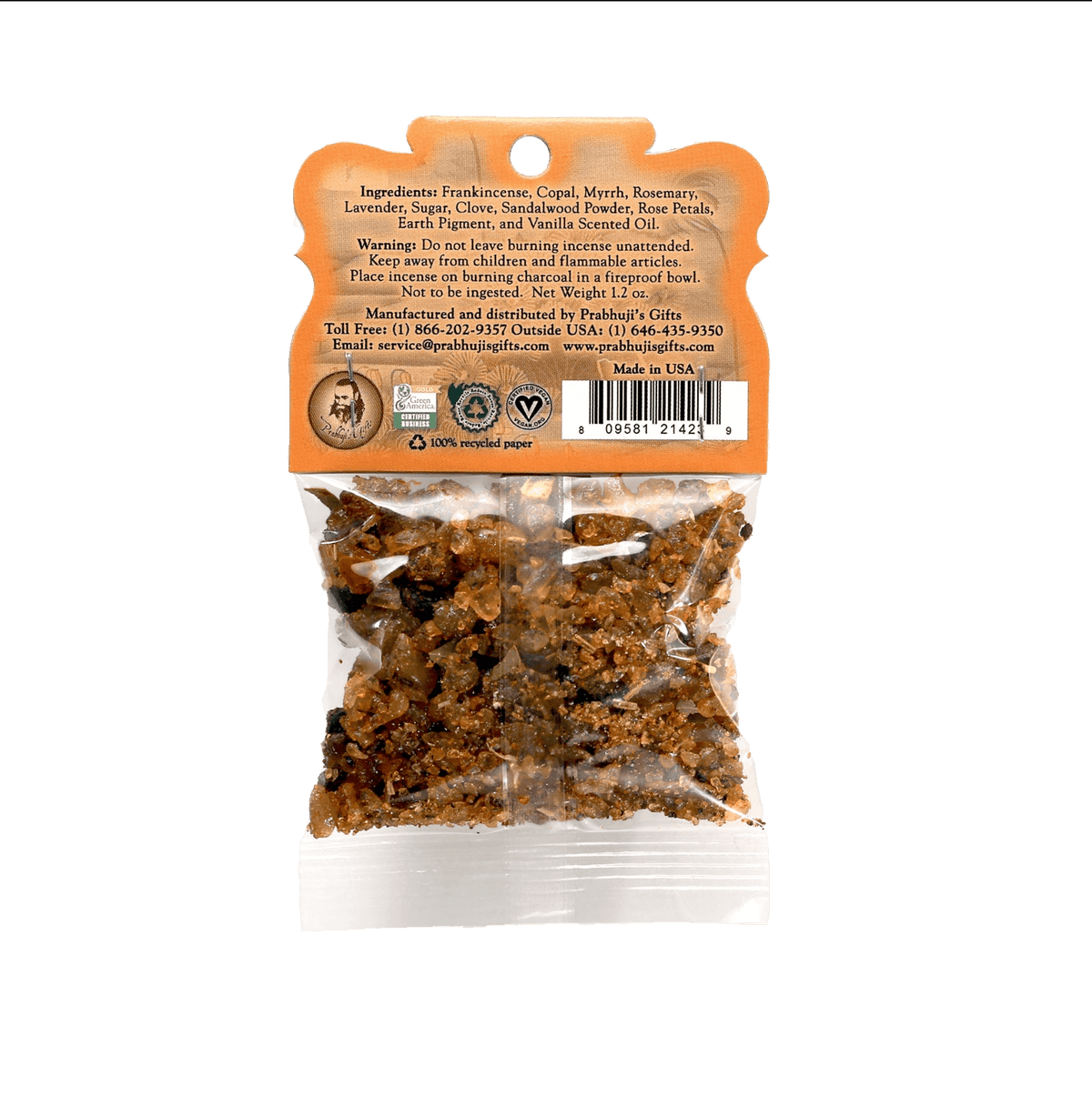 Prabhuji Resin Incense Sacral Chakra Svadhishtana - Sensuality and Creativity - 1.2oz bag - Mystic Journey Path