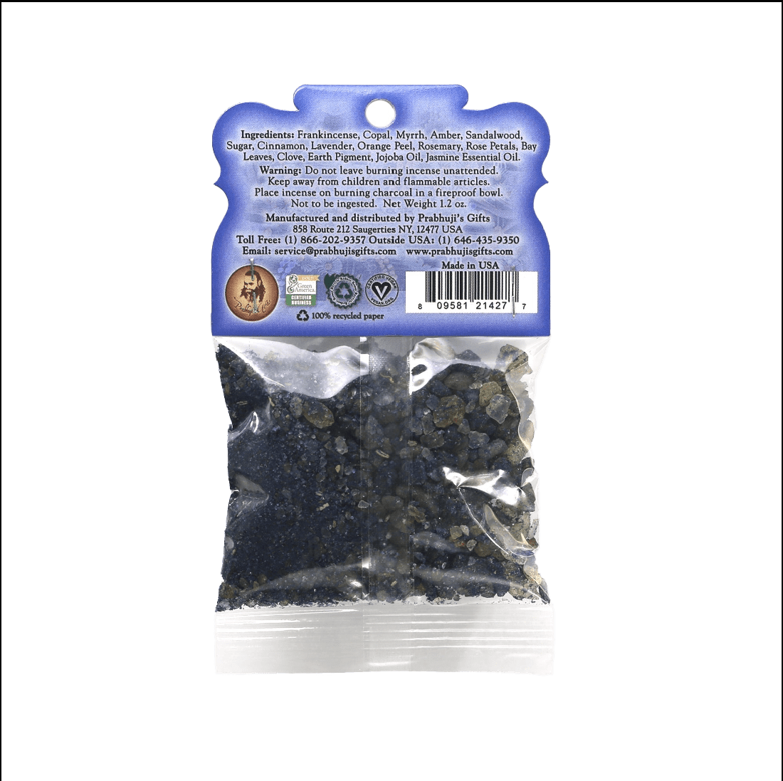 Prabhuji Resin Incense Third Eye Chakra Ajna - Concentration and Intuition - 1.2oz bag - Mystic Journey Path