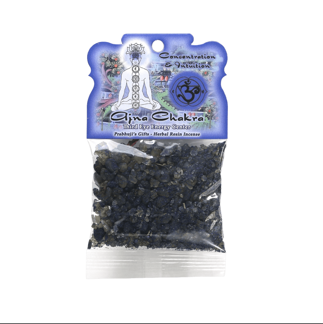 Prabhuji Resin Incense Third Eye Chakra Ajna - Concentration and Intuition - 1.2oz bag - Mystic Journey Path