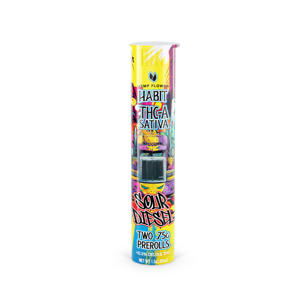 THCA.75g PRE - Rolls 2Pk Sour Diesel (Sativa) Case of 20 - Tree Spirit Wellness