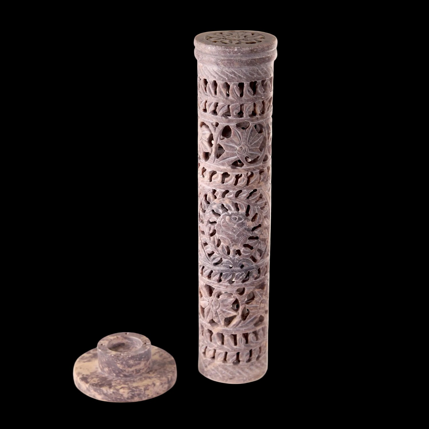 Incense Burner - Soapstone Tower Flowers Jali  - Mystic Journey Path