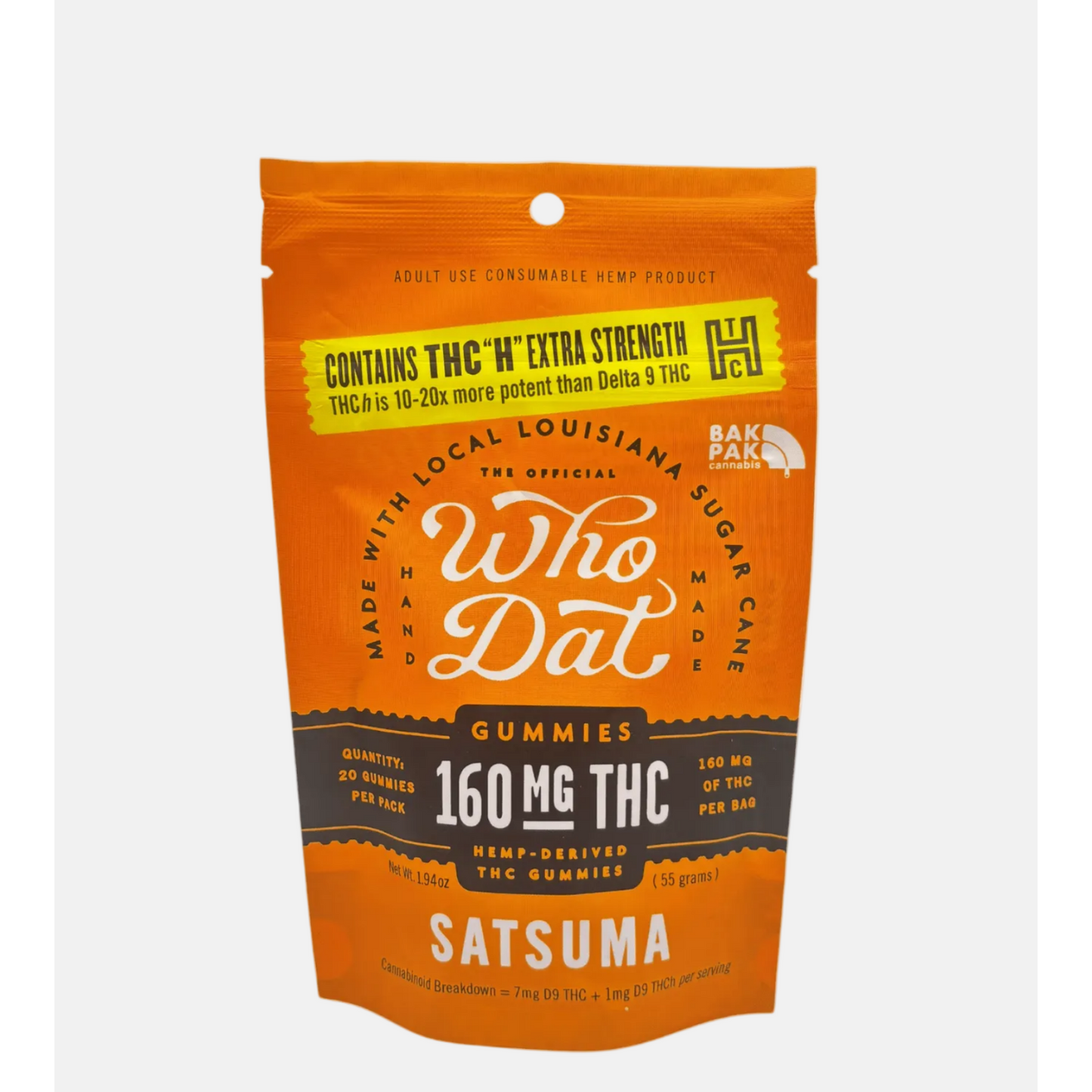 Who Dat 160mg THCH+D9 20ct Satsuma (box of 10) - Tree Spirit Wellness