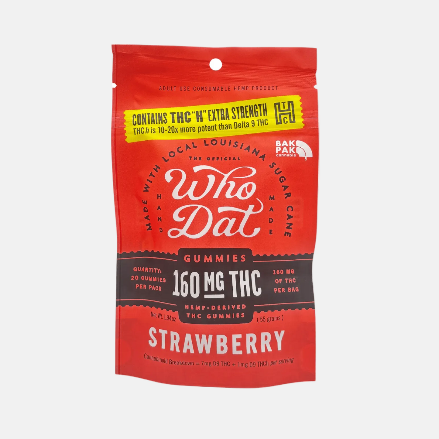 Who Dat 160mg THCH+D9 20ct Stawberry (box of 10) - Tree Spirit Wellness